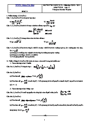 Đề thi thử học kỳ II môn Toán Lớp 11 - Năm học 2010-2011 - Đề số 31 (Có đáp án)